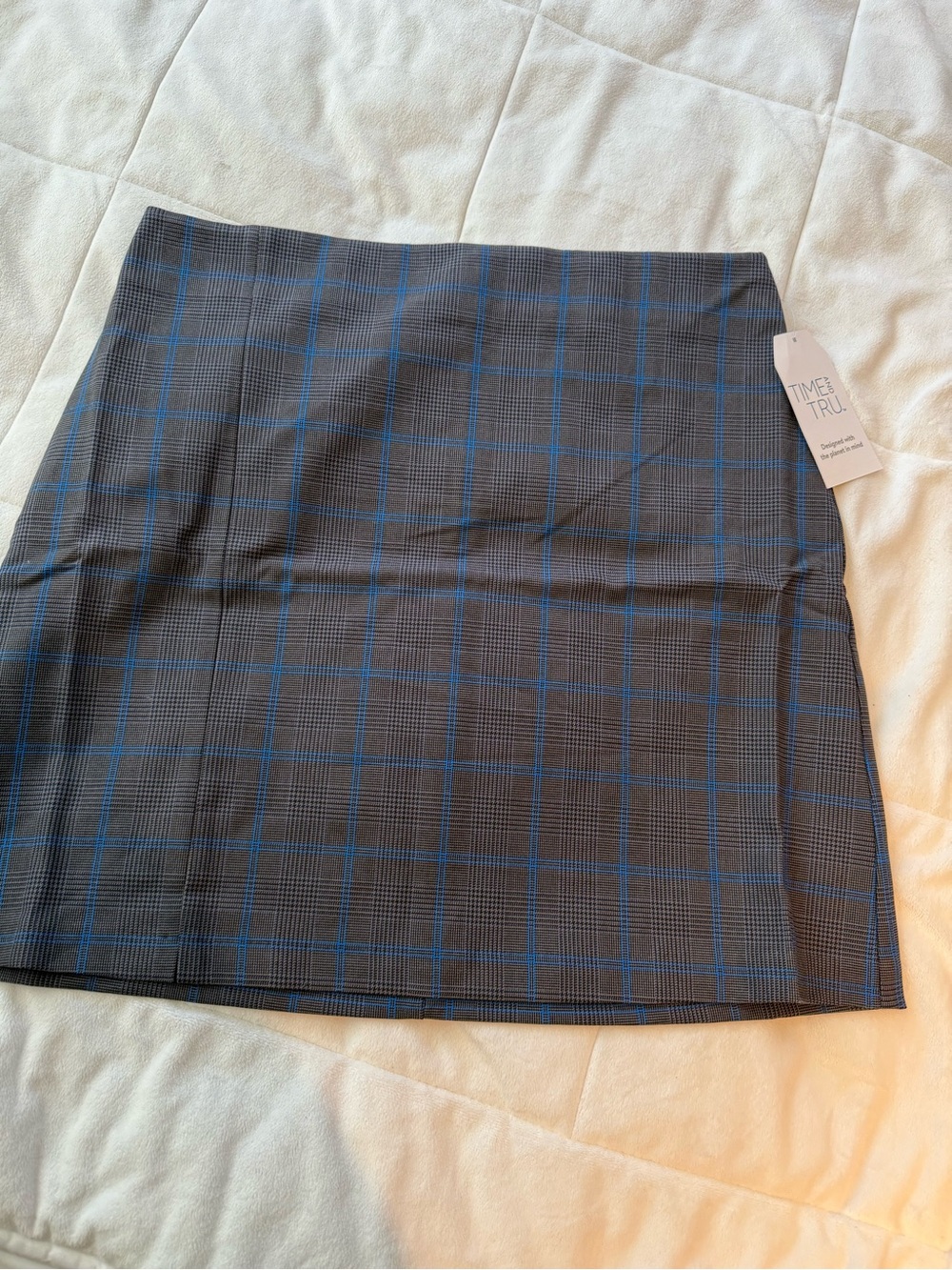 Time and Tru Gray Plaid Mini Skirt with Blue Windowpane